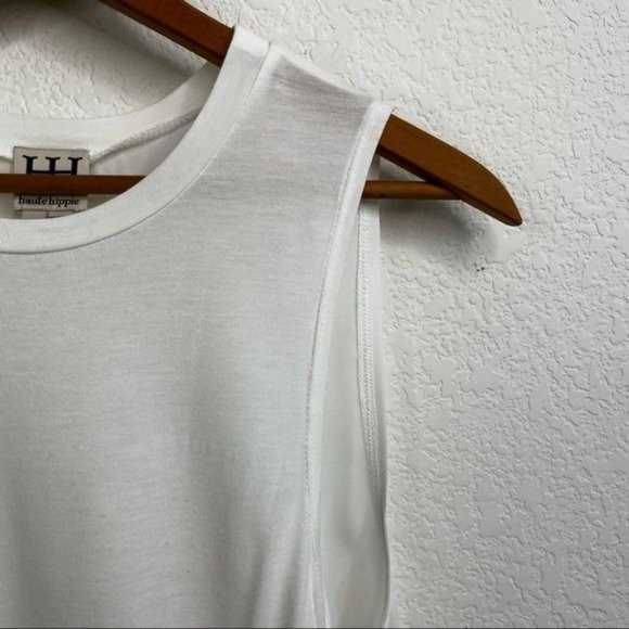 Haute Hippie Mixed Media White Shirttail Hem Tank Top/Cami - Picture 3 of 7